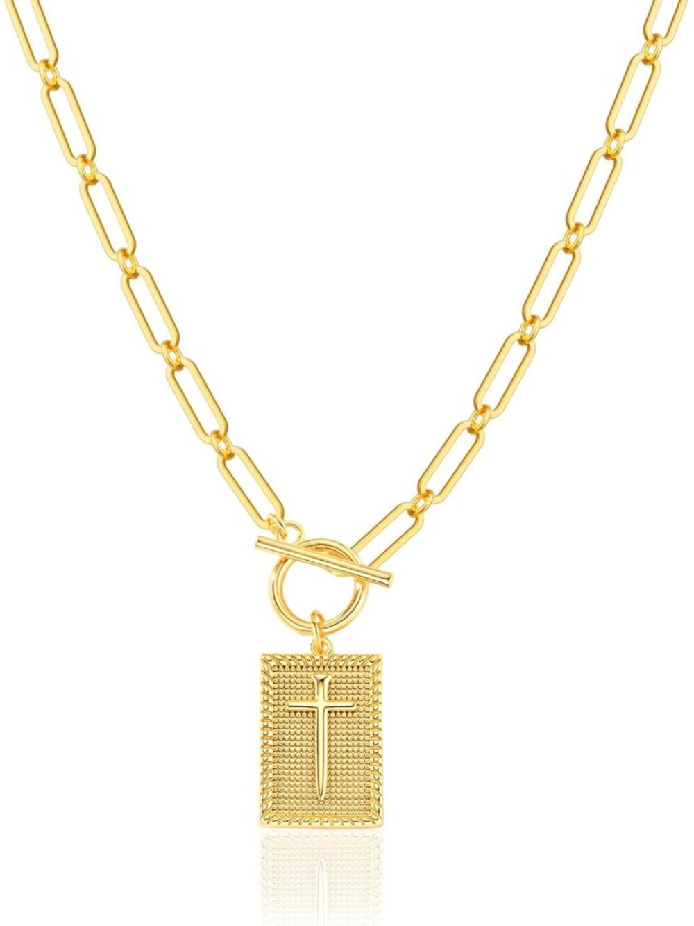 Cross Pendant Necklaces for Women Trendy, 14K Dainty Gold Plated Paperclip Neckl